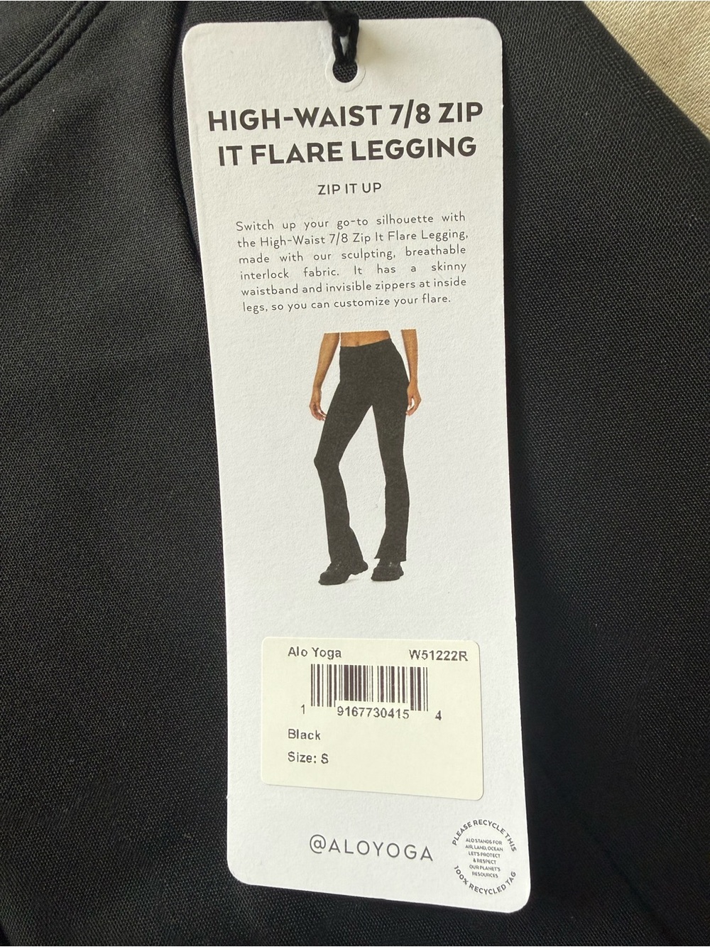 ALO Yoga High-Waist 7/8 Zip It Flare Legging — Black NWT!